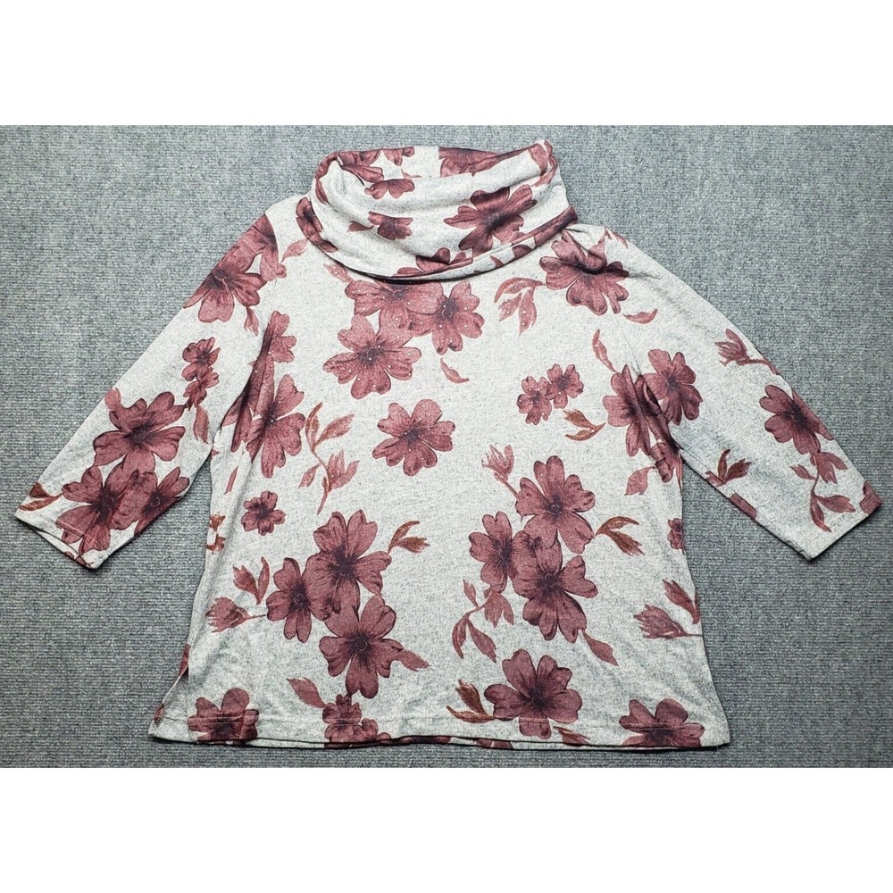 Cathy Sweater Womens XL Fox Glove Floral Cowl Neck 3/4 Sleeve Pullover New